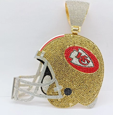 Kansas City Chiefs Helmet 6" / 8" Medallion Necklace Bling Pendant + Chain 23" Cover