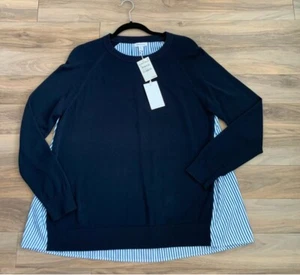 Nordstrom Round Neck Sweater with  Stripe Woven Underlayer - Imagen 1 de 8