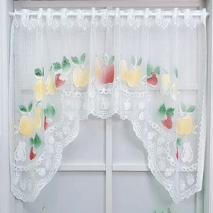 55"x35" Blanco Vintage Bordado Fruta Encaje Transparente Cocina Cortina Swag Cenefa - Imagen 1 de 14