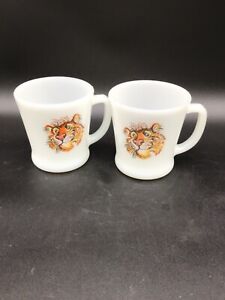 Set of 2 Fire King Milk Glass Esso Exxon Tony Tiger Coffee Mug/Cup