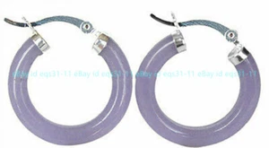 Moda Natural 30mm Púrpura Jade 925 Plata Aro Pendientes Perforados AAA - Imagen 1 de 12