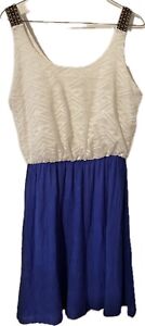 Vintage Wrangler Lace Cowgirl Southwest Dress Womens M Blue Ruffled Crunch Skirt