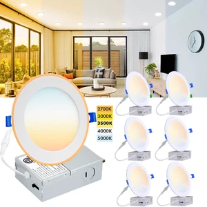 6 Pack 6 Inch 5CCT Ultra-Thin LED Recessed Ceiling Light with Junction Box 12W - Picture 1 of 21