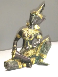 Vintage Brass / bronze gilt Thai musician playing a drum. Asian art figurine - Picture 1 of 12