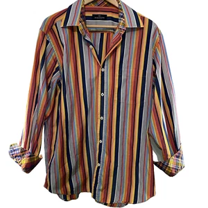 Bugatchi Shirt Mens Size XL Multicolor Striped Button Up Long Sleeve Flip Cuff - Picture 1 of 7