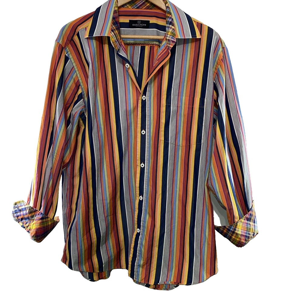 Bugatchi Shirt Mens Size XL Multicolor Striped Button Up Long Sleeve Flip Cuff - Image 1 of 4