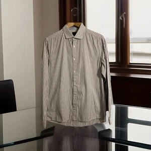 H&M Dress Shirt Men’s Long Sleeve Pin-Striped Easy Iron White Blue Medium - Picture 1 of 4