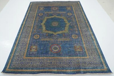 6 x 8 ft Blue Mamluk Afghan Hand Knotted Wool Medallion Area Rug - Image 1 of 4