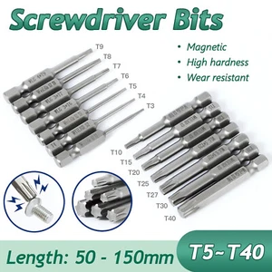 Magnetic Torx Screwdriver Bits Hex Shank 1/4" Hex Security Bit Tamper Proof - Picture 1 of 60