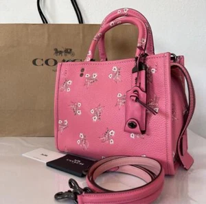COACH Rogue 25 with Floral Bow Print Bright Pink Satchel Crossbody 26836 - Picture 1 of 13