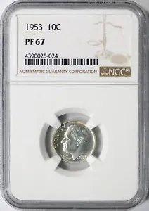 1953 Proof Roosevelt Silver Dime 10c NGC PF67 - Picture 1 of 4