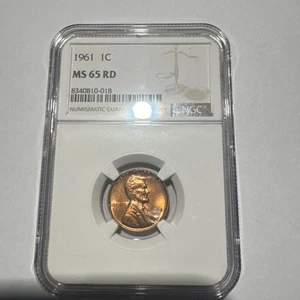 1961 Lincoln cent graded by NGC MS 65 RD - Picture 1 of 2
