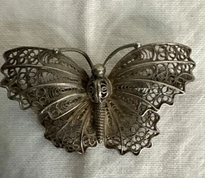 Vintage Filigree Silver Metal Butterfly Pin -Closure Broken - Picture 1 of 7