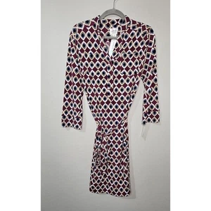 DM Collection Jamison Jersey Shirt Dress Burgundy Geometric Tie Waist Sz 14 - Picture 1 of 8