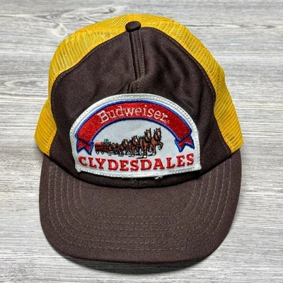 Vintage Budweiser Hat Cap Clydesdales Mesh Brown Yellow Snapback Beer Trucker 80 - Image 1 of 4