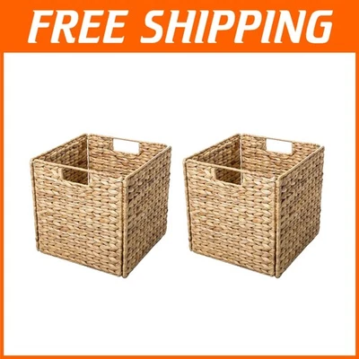 Juego de 2 cestas de almacenamiento de jacinto plegables con marco de hierro para hogares modernos Foto 1 de 4