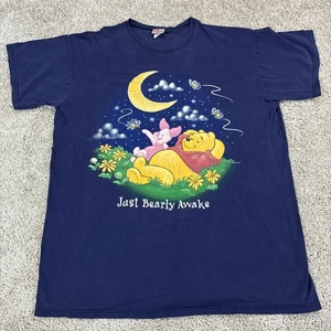 Vintage 90s Disney Winnie the Pooh Piglet T-Shirt Just Bearly Awake USA Y2K - Picture 1 of 10