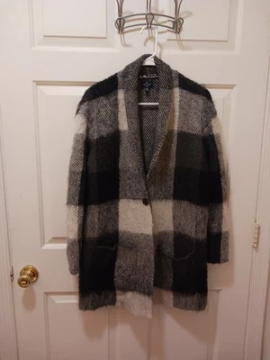 Abrigo Suéter American Eagle Gran Tamaño Búfalo Cuadros Lana Mohair Acogedor Difuso XS/S Foto 1 de 4