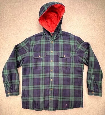 LL Bean Primaloft Flannel Plaid Hooded Shacket Jacket Workwear Men's L Large - Image 1 of 4