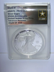 2025 W Silver Eagle 250th Ann. Army Privy Advance Release PR70 DCAM #429 Of 643 - Picture 1 of 9