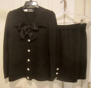 Vintage Don Sayres Wellmore Black Santana Knit Skirt Jacket Set Neiman Marcus S - Picture 1 of 8