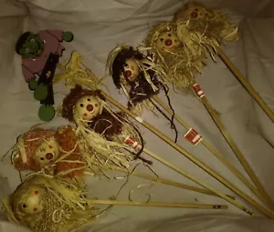 HALLOWEEN VINTAGE TABLE SCARECROWS wood PICKS LOT 6 - 7" +Bonus FALL Autumn VTG - Picture 1 of 1