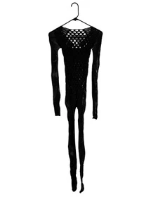 SKIMS Tuta Gatto Nera Maglia Warp Manica Lunga Fori Pollice Tg M - Foto 1 di 6
