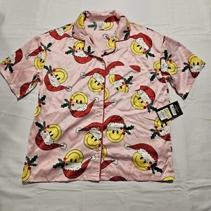 Art Class Girls (2XL) Satin Pajama Shirt Sleepwear Emoji Faces Christmas - Picture 1 of 3
