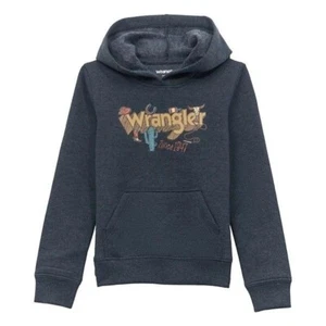 Wrangler Boy's MD Comic Desert Logo Graphic Hooded Pullover Sweatshirt Dark Sapp - Picture 1 of 3