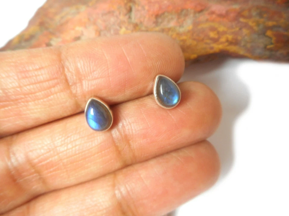 Fiery LABRADORITE Sterling  Silver  925 Gemstone Stud Earrings -  5 x 7 mm - Image 1 of 4