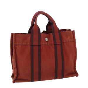 HERMES Fourre Tout PM Hand Bag Canvas Red Purple Auth 51314