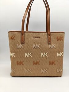 MICHAEL KORS Carter logo straw women's Large tote bag -ACORN/BEIGE