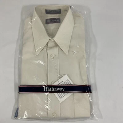 Hathaway Shirt Mens L/S Oxford Crème Pima Pinpoint Button Down Size 15.5 X 34 - Image 1 of 4