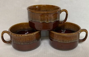x3 Vintage Brown Drip Glaze Single Handle Soup Bowl Mug Cup Set 958A - Picture 1 of 6