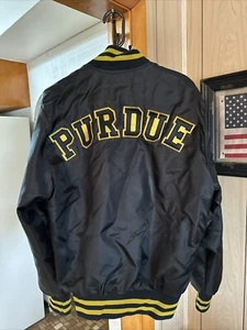 Giacca Bomber Vintage Purdue Varsity Team Satin "BRAD" Made USA Uomo M - Foto 1 di 7