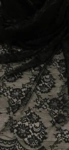 Black Floral Scallop Chantilly Lace Fabric 58'' PRICE PER METER - Picture 1 of 2