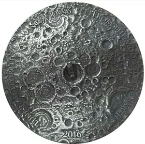 2016 Burkina Faso LUNAR METEORITE Convex NWA 10546 Nano Chip 1 Oz Silver Coin. - Picture 1 of 7