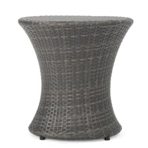 Noble House Outdoor Accent Table 19.75" x 19.75" x 19.75" Round Rattan Gray - Picture 1 of 9
