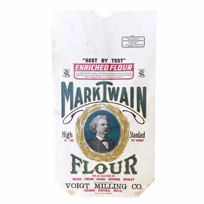 Antique Vintage Mark Twain Flour Sack Bag Voigt Milling 25 Lbs. - Image 1 of 4
