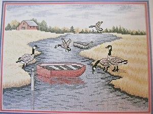 Linda Myers 022 WATERS EDGE CANADIAN GEESE cross stitch 126x170 1986 4pg leaflet - Picture 1 of 4