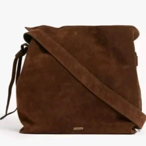 Borsa a secchiello donna Jaeger pelle scamosciata con coulisse marrone cioccolato nuova con etichette - Foto 1 di 6