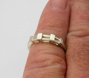 STERLING SILVER Straight & 2 Tapered Baguette Box Wedding Ring Band Setting - Picture 1 of 5