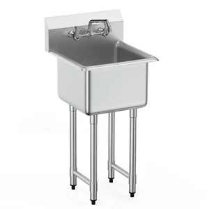 15" x 15" Commercial Utility Prep Sink 1 Compartment Stainless Steel w/ Faucet - Picture 1 of 12