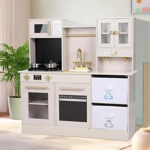 Kids Cooking Pretend Kitchen Playset Wooden Play Kitchen Toys Toddler Role Gifts - Picture 1 of 9