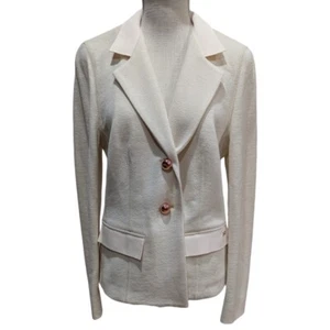 Escada Women's EU 40, US M Wool Blend Powder Cream Rose Gold Two Button Blazer - Picture 1 of 12