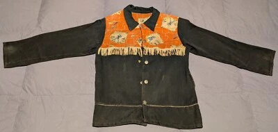 Rare Vintage Davy Crockett Boys Rope N Ride Coat Jacket, Leather Cowhide Tassels - Image 1 of 4