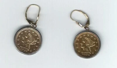 1854 年和 1907 年 2 件 1/2 美元 25 美分鹰自由女神金件制成耳环 — 第 1/4 张图片