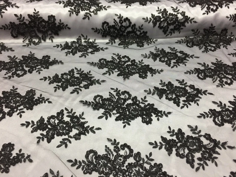 Luxury Corded Lace Fabric with Floral Embroidery & Sequins – Multi-Color VT-12 - Image 1 of 1