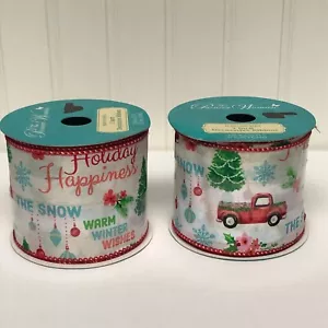 Pioneer Woman Decorative Ribbon Holiday Sentiments Red Vintage Truck Lot of 2 - Picture 1 of 8