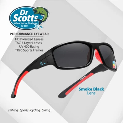 Gafas de sol Dr Scotts Smoke negras HD polarizadas pesca ciclismo golf 100 % UVA/UVB Foto 1 de 4